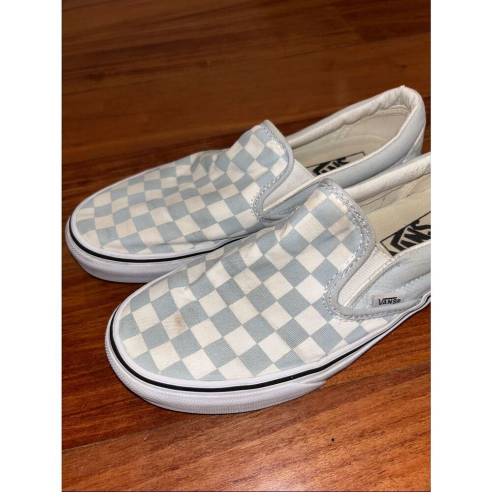 Vans Slip-On Checkerboard Sneakers - Light Blue & White Mens size 6 - Picture 4 of 9